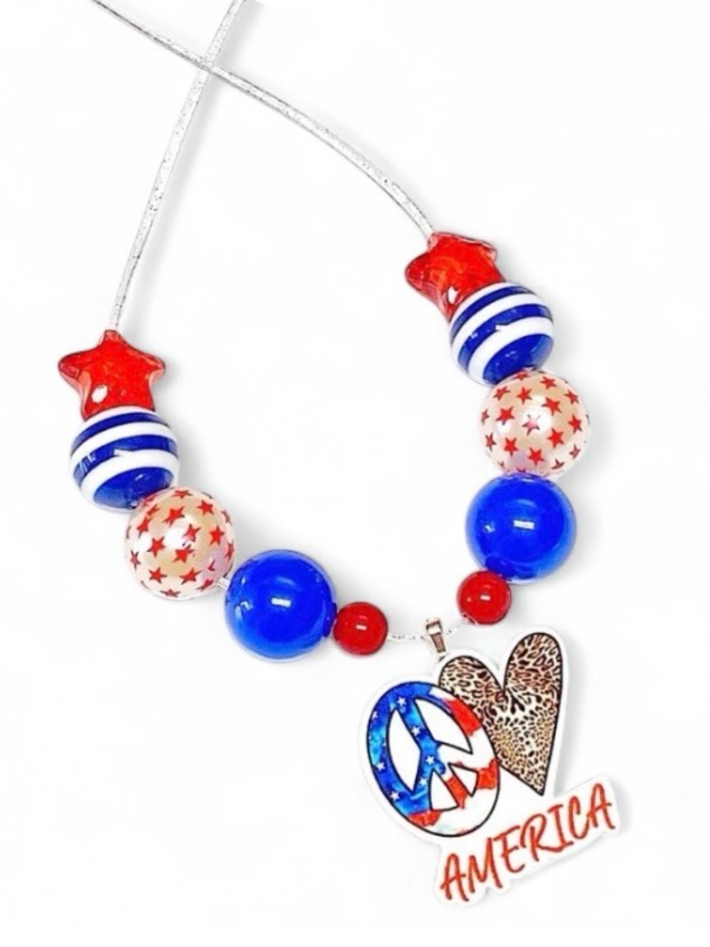 Handmade 4th of July Patriotic Necklace Red White Blue Adjustable America 250